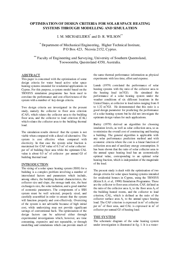 (PDF) Optimisation of Design Criteria for Solar Space Heating Systems ...