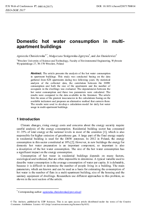 (PDF) Domestic hot water consumption in multi-apartment buildings