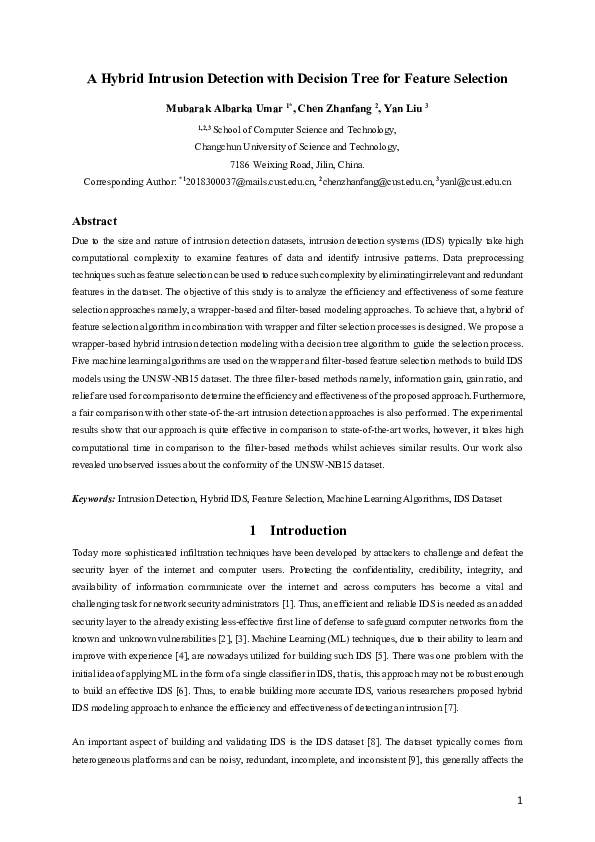 (PDF) A Hybrid Intrusion Detection with Decision Tree for Feature Selection