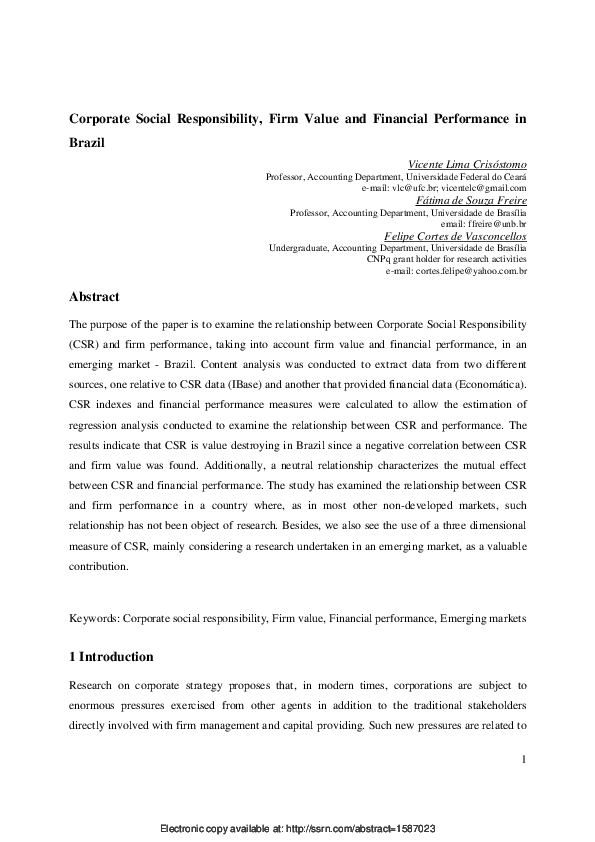 (PDF) Corporate social responsibility, firm value and financial ...