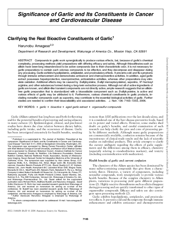 (PDF) Significance of Garlic and Its Constituents in Cancer and ...