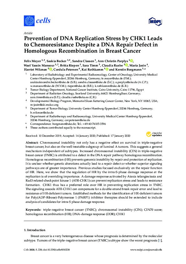(PDF) Prevention of DNA Replication Stress by CHK1 Leads to ...