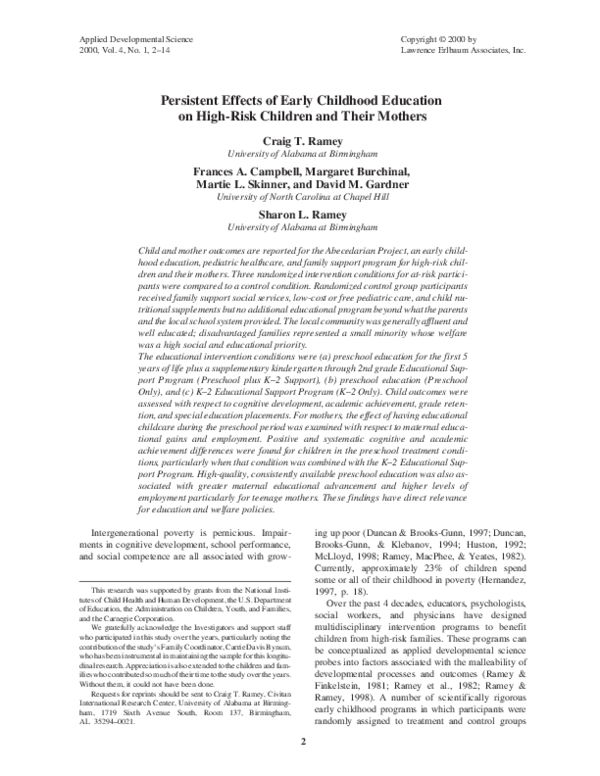 (PDF) Persistent Effects of Early Childhood Education on High-Risk ...