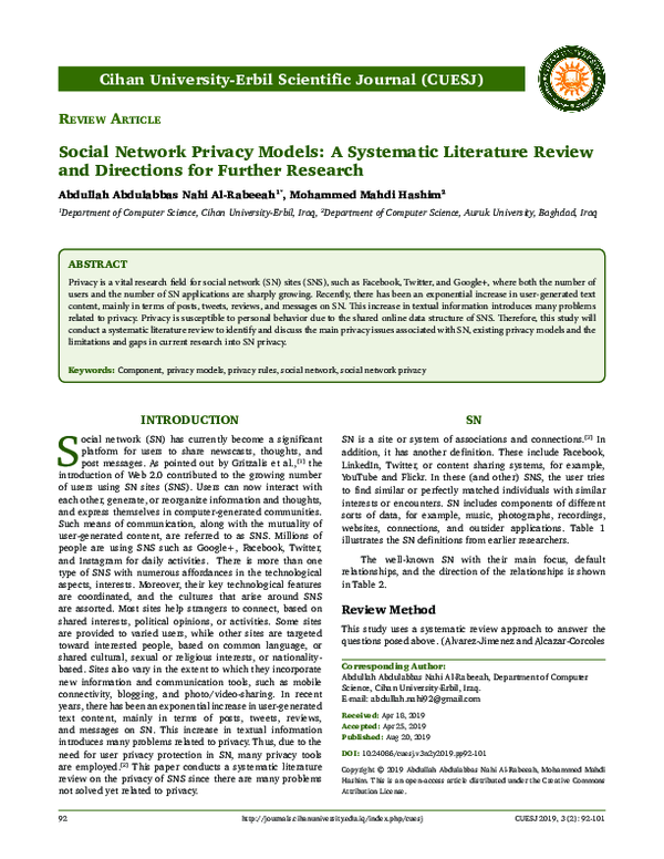 (PDF) Social Network Privacy Models: A Systematic Literature Review and ...