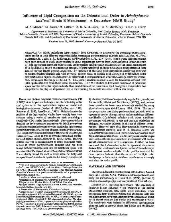 (PDF) Influence of lipid composition on the orientational order in ...