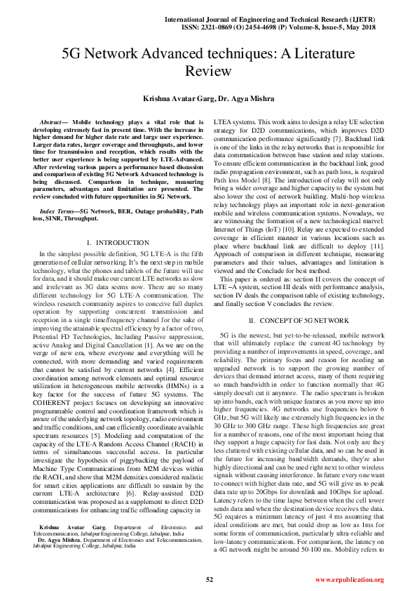 (PDF) 5G Network Advanced Techniques: A Literature Review