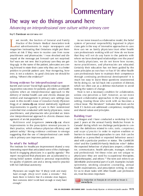 (PDF) The way we do things around here Advancing an interprofessional ...