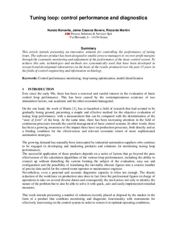 (PDF) Tuning loop : control performance and diagnostics