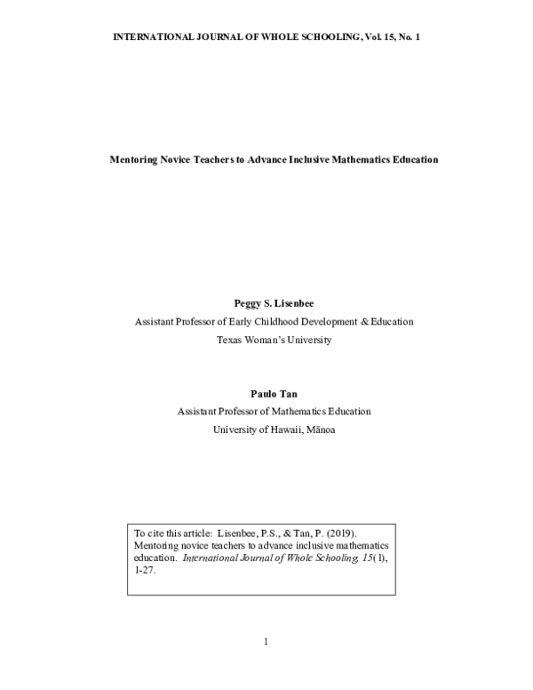 (PDF) Mentoring Novice Teachers to Advance Inclusive Mathematics Education
