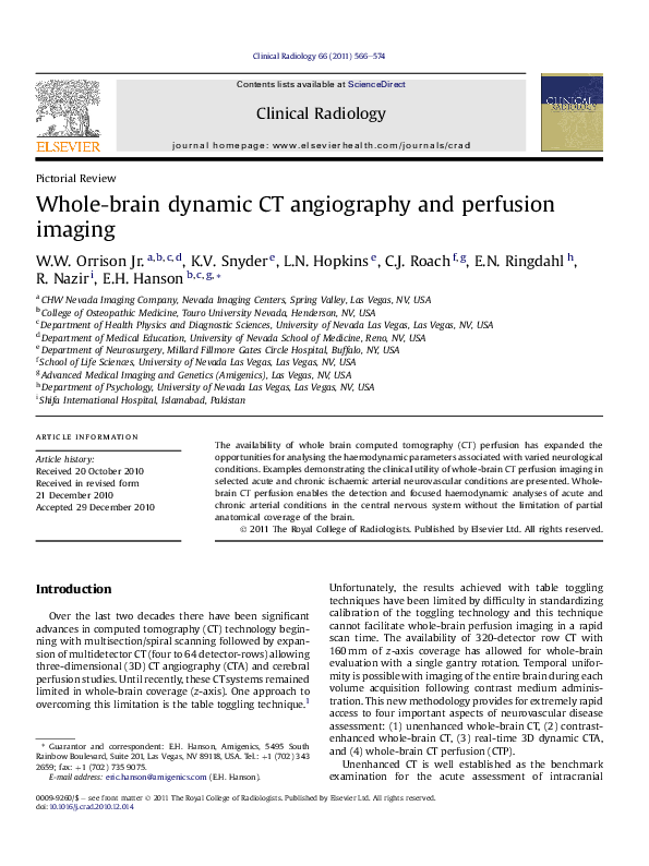 (PDF) Whole-brain dynamic CT angiography and perfusion imaging