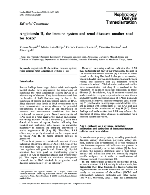 (PDF) Angiotensin II, the immune system and renal diseases: another ...