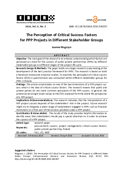 (PDF) The Perception of Critical Success Factors for PPP Projects in ...