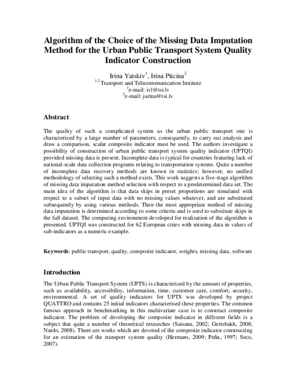 (PDF) Algorithm of the Choice of the Missing Data Imputation Method for ...
