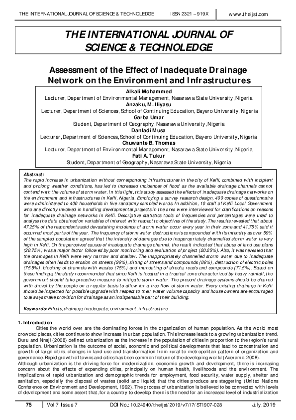 (PDF) Assessment of the Effect of Inadequate Drainage Network on the ...