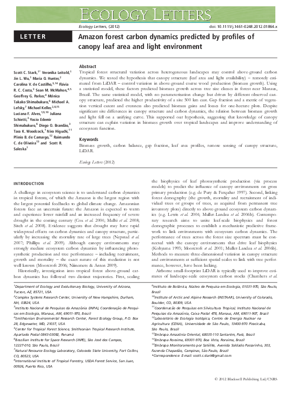 (PDF) Differences in Amazon forest growth and carbon dynamics predicted ...