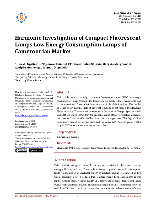 (PDF) Harmonic Investigation of Compact Fluorescent Lamps Low Energy ...