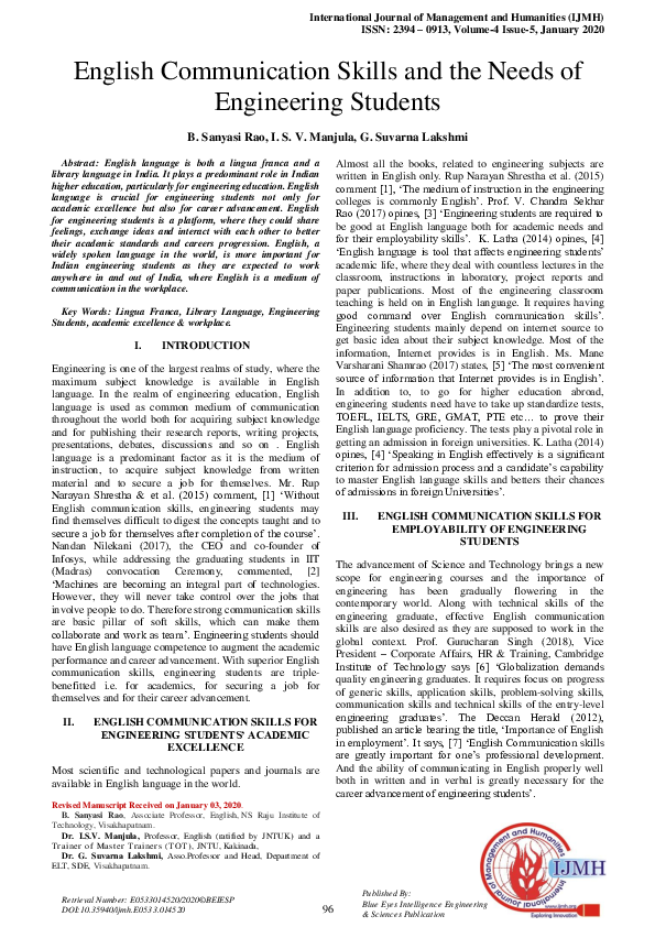 (PDF) English Communication Skills and the Needs of Engineering Students