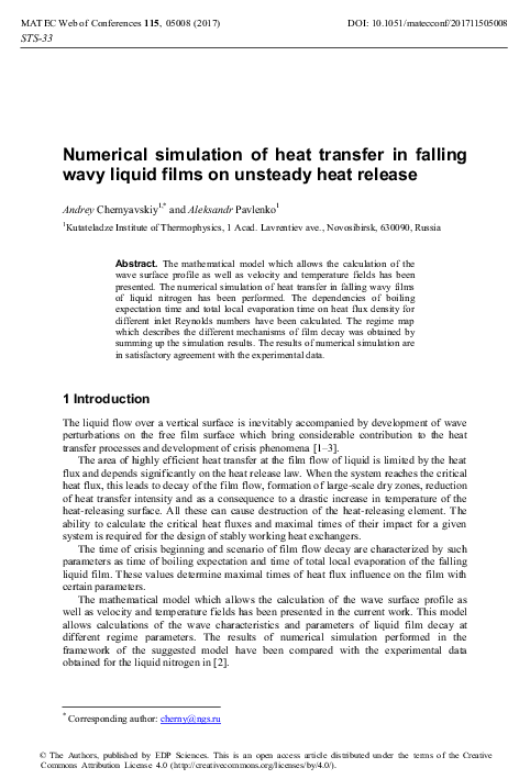 (PDF) Numerical Simulation of Heat Transfer in a Falling Liquid Film ...