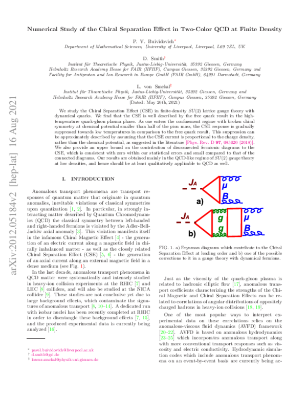 (PDF) Numerical study of the chiral separation effect in two-color QCD ...