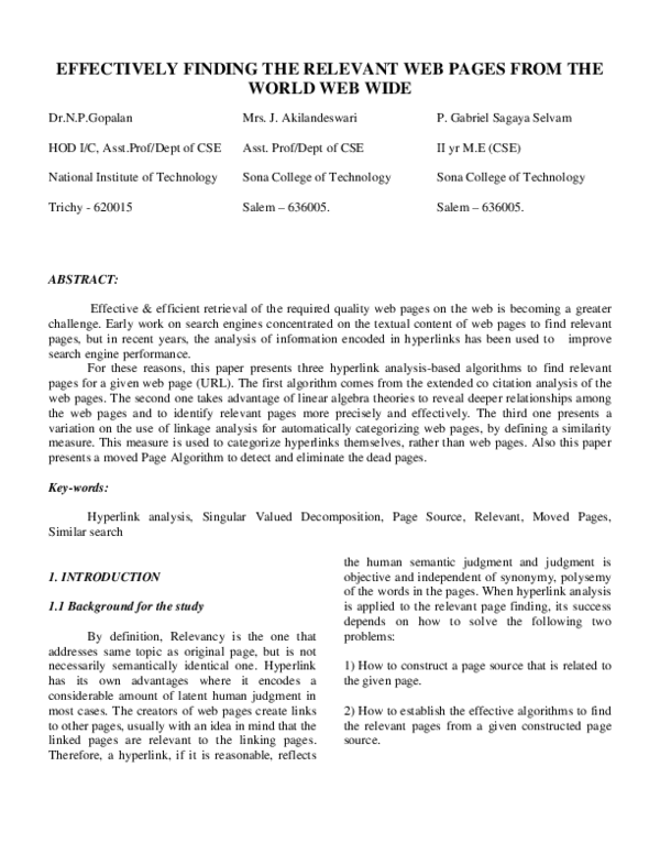 (PDF) Effectively finding the relevant web pages from the world web wide