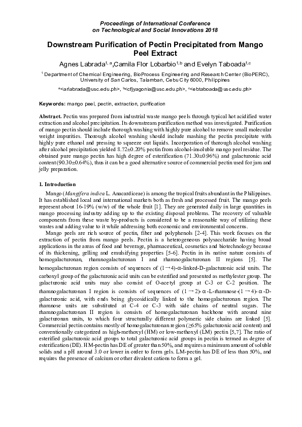 (PDF) Downstream Purification of Pectin Precipitated from Mango Peel
