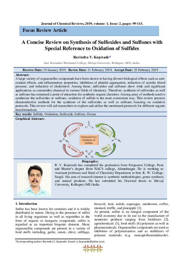 (PDF) A Concise Review on Synthesis of Sulfoxides and Sulfones with ...