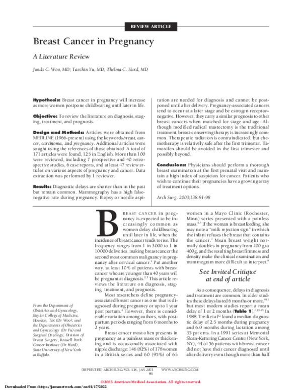 (PDF) Breast cancer in pregnancy - A literature review