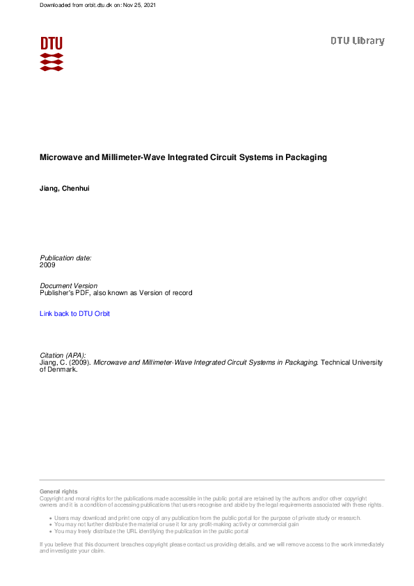 (PDF) Microwave and Millimeter-Wave Integrated Circuit Systems in Packaging