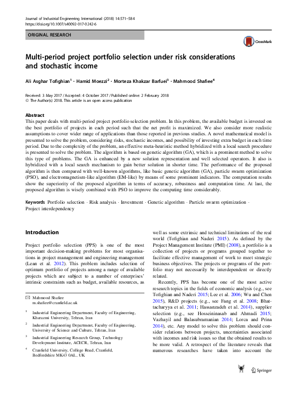 (PDF) Multi-period project portfolio selection under risk ...