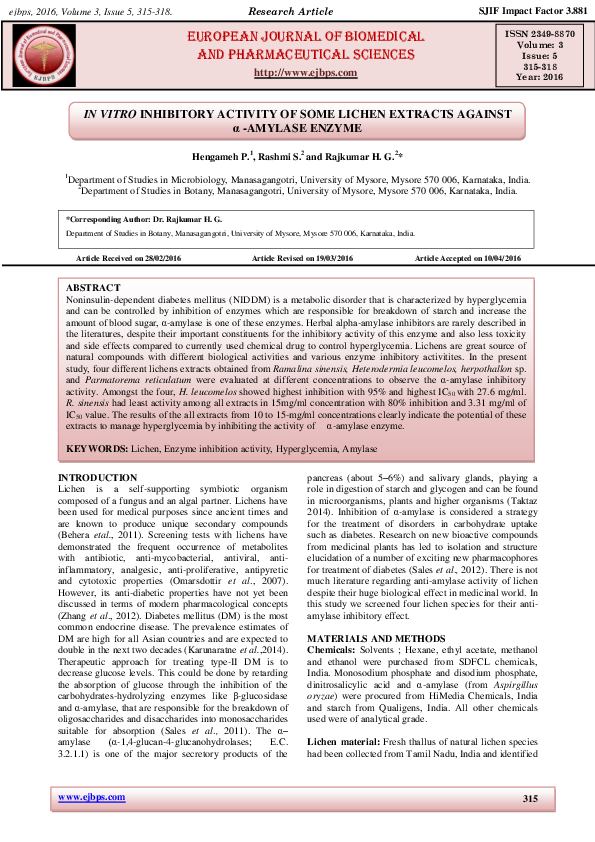 (PDF) IN VITRO INHIBITORY ACTIVITY OF SOME LICHEN EXTRACTS AGAINST α ...