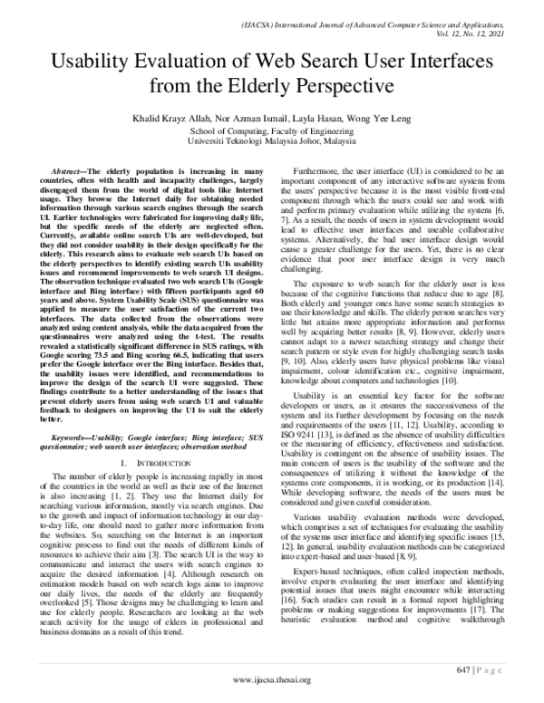 (PDF) Usability Evaluation of Web Search User Interfaces from the ...
