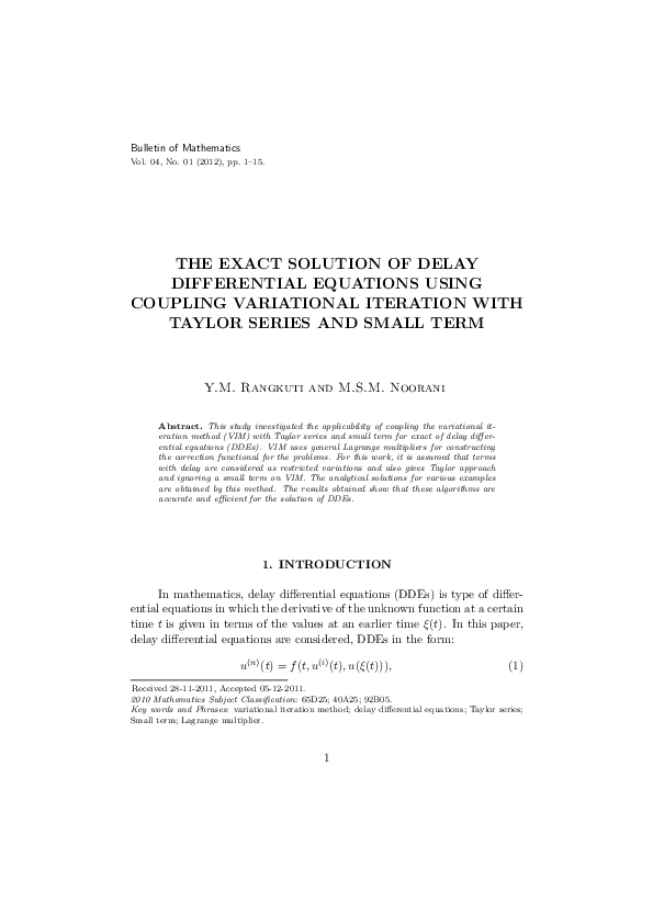 (PDF) The Exact Solution of Delay Differential Equations Using Coupling ...