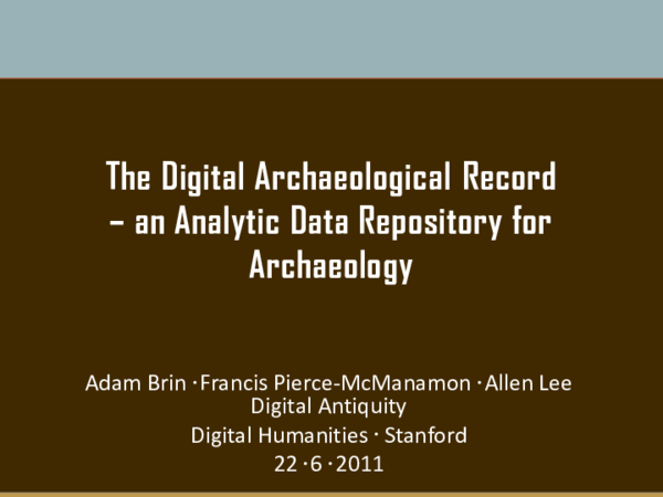 (PDF) The Digital Archaeological Record-an Analytic Data Repository for ...