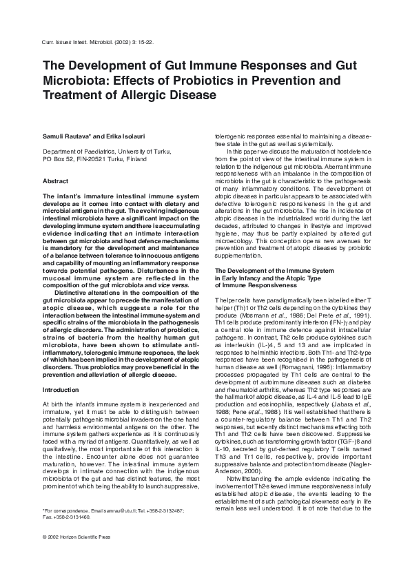 (PDF) The development of gut immune responses and gut microbiota ...