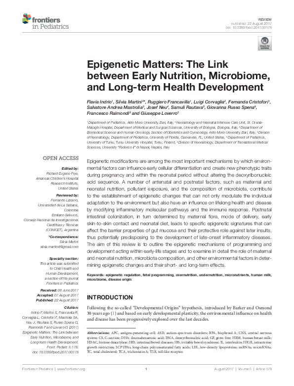 (PDF) Epigenetic Matters: The Link between Early Nutrition, Microbiome ...
