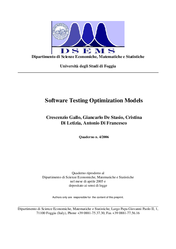 (PDF) Software Testing Optimization Models