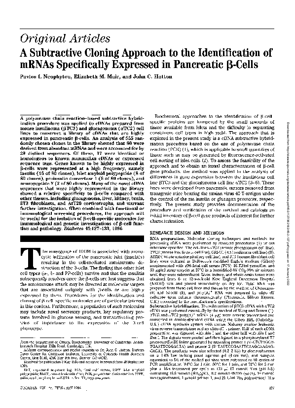 (PDF) A subtractive cloning approach to the identification of mRNAs ...