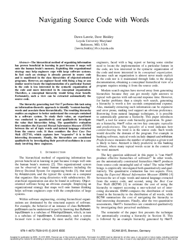(PDF) Navigating source code with words