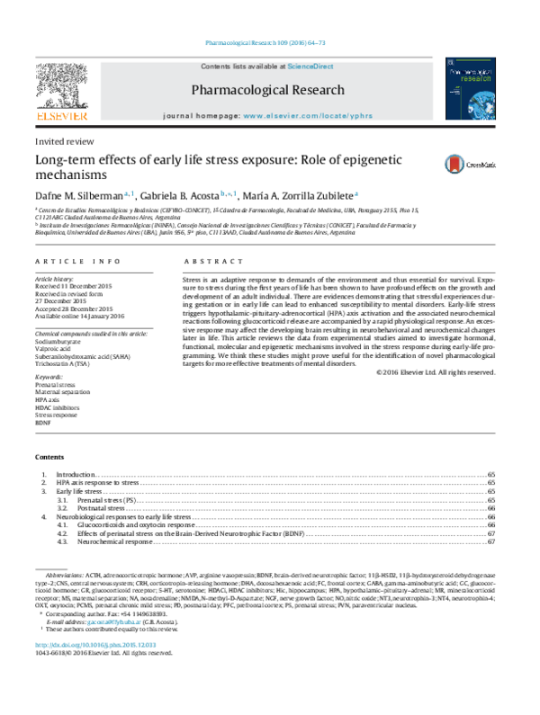 (PDF) Long-term effects of early life stress exposure: Role of ...
