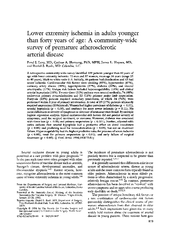 (PDF) Lower extremity ischemia in adults younger than forty years of ...