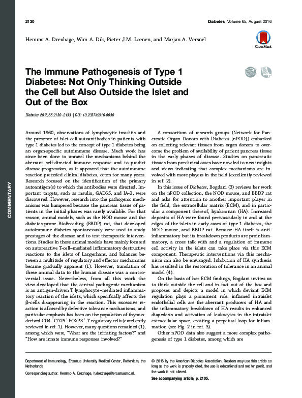 (PDF) The Immune Pathogenesis of Type 1 Diabetes: Not Only Thinking ...