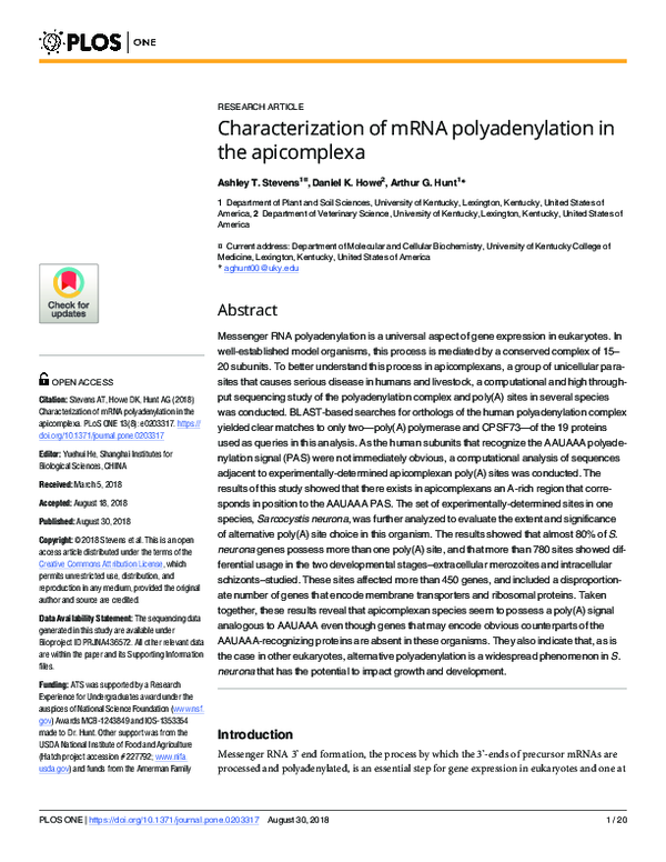 (PDF) Characterization of mRNA polyadenylation in the apicomplexa