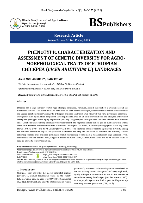(PDF) Phenotypic Characterization and Assessment of Genetic Diversity ...