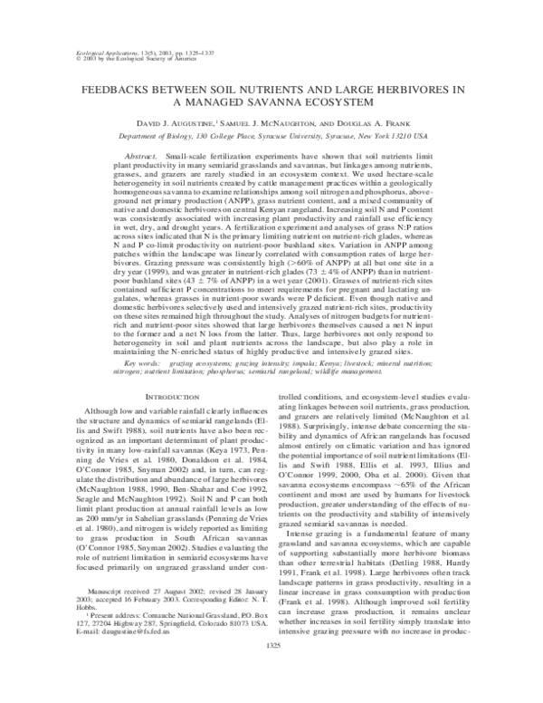 (PDF) Feedbacks Between Soil Nutrients and Large Herbivores in a ...
