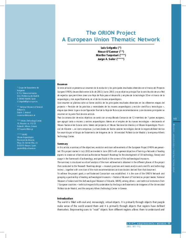 (PDF) The ORION Project A European Union Thematic Network
