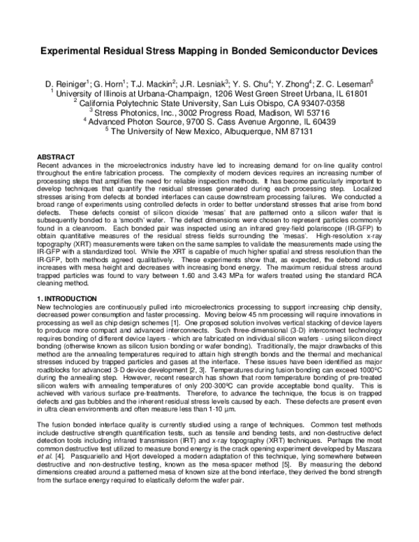 Experimental Residual Stress Mapping in Bonded Semiconductor Devices