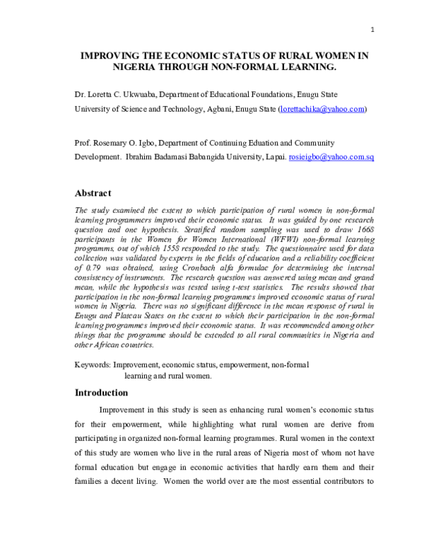 (PDF) Improving the economic status of rural women in Nigeria through ...