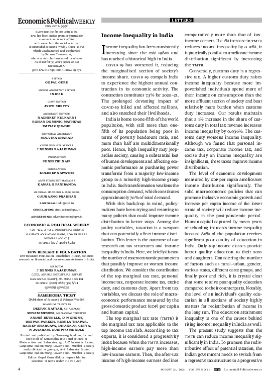 (PDF) Income Inequality in India