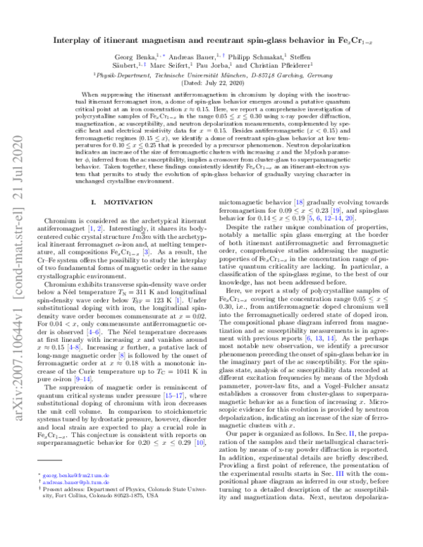 (PDF) Interplay of itinerant magnetism and reentrant spin-glass ...