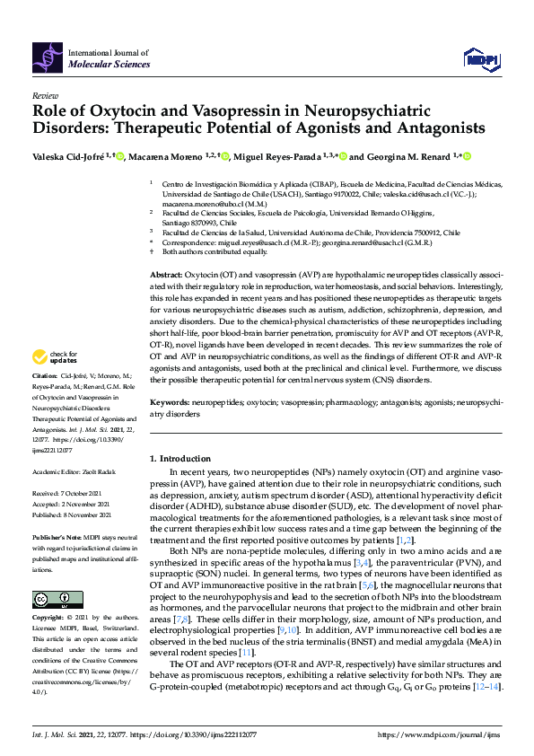 (PDF) Role of Oxytocin and Vasopressin in Neuropsychiatric Disorders ...